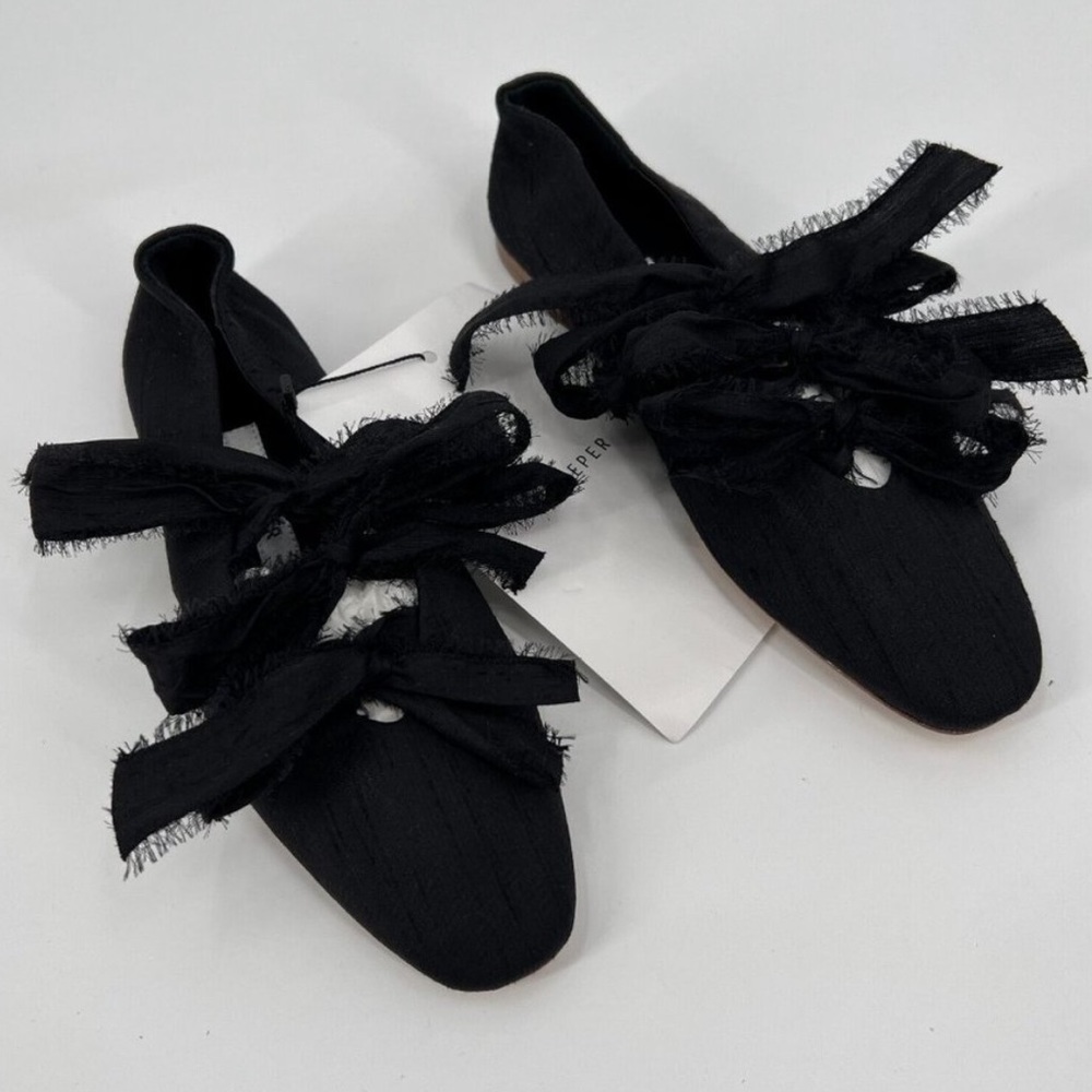 Sleeper Women's Mille-Feuille Silk Bow Ballet Flats in Black EU 42 US 12-12.5